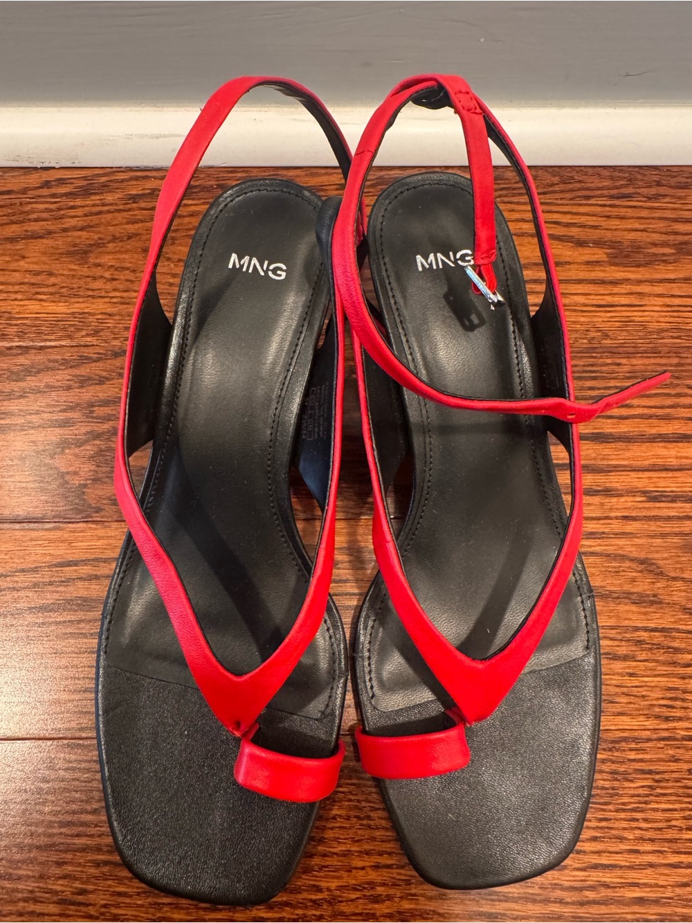 Mango Red Slingback Toe-Ring Sandals with Black Footbed
